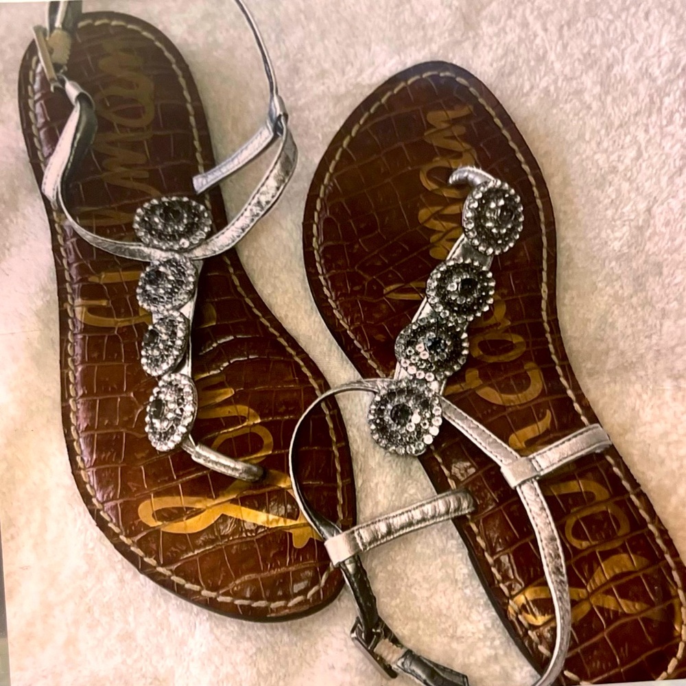 Sam Edelman jeweled silver metallic sandals